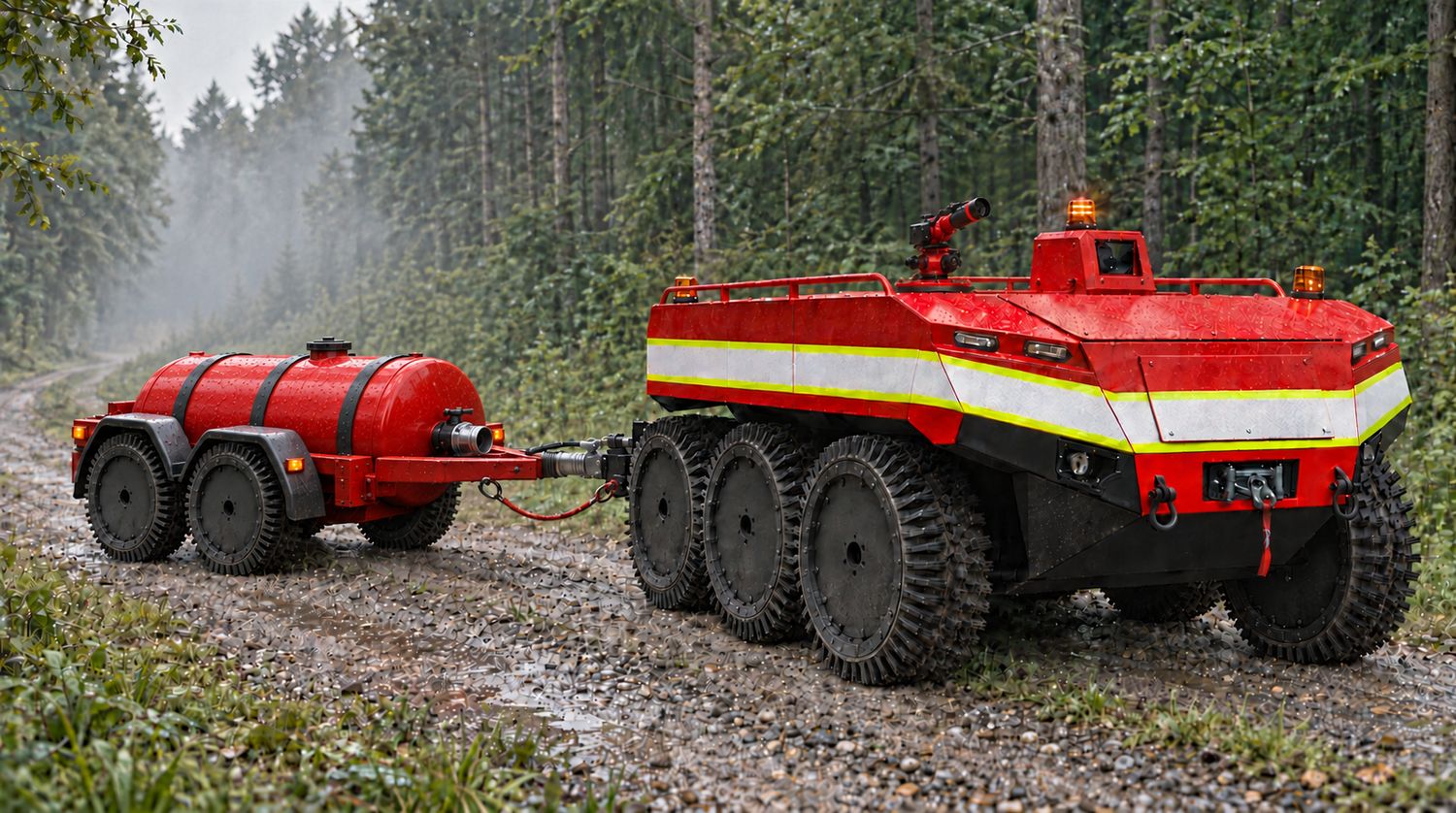 The platform with a water trailer on a forest track
